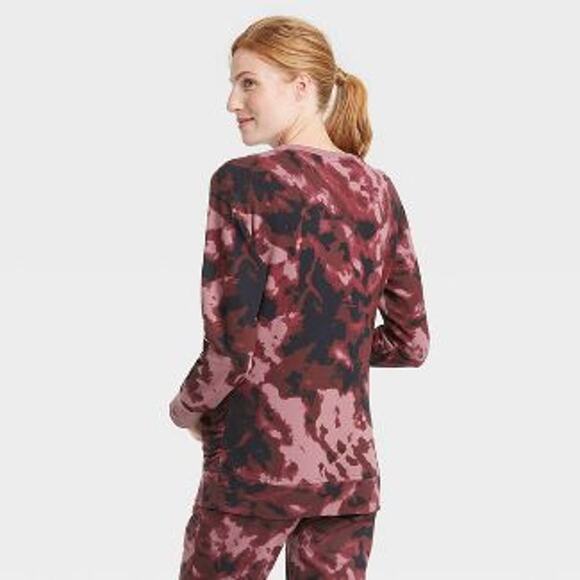 Match Back Maternity Sweatshirt S Ingrid & Isabel Burgundy Tie Dye Side Shirring - Picture 4 of 9